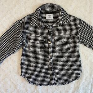 Zara Houndstooth Shacket Girls Size 13-14 Black White Classic Fall Cotton Blend